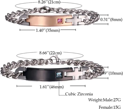 Vista 8 de NEHZUS - Pulseras tipo brazalete de acero inoxidable para parejas