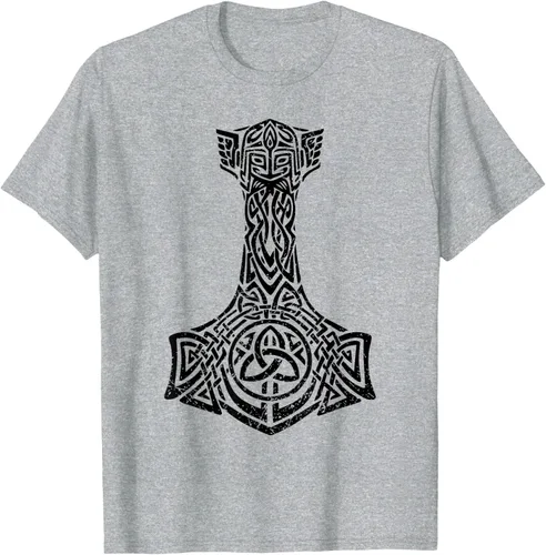 Vista 7 de Thor's Hammer Mjolnir - Camiseta de mitología nórdica vikinga, Gris