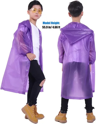 Vista 6 de Chaqueta de lluvia para niños, paquete de 2 ponchos de lluvia para niños, impermeables reutilizables para niños y niñas, impermeable, para exteriores