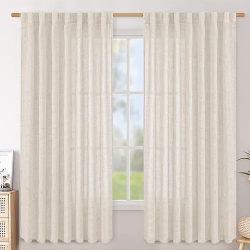 Vista 102 de BGment Cortinas cortas de lino marrón de 36 pulgadas de largo para ventanas, pequeñas cortinas de gasa semitransparentes para cocina, cafetería