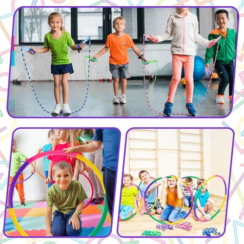 Vista 6 de Silipull El juego de 8 piezas de aro de juguete y cuerda de saltar para niños incluye 4 cuerdas de saltar y 4 aros desmontables