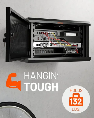Vista 5 de ECHOGEAR 6U Rack de Red - Kit de Rack de Pared Montado en la Pared Incluye 2X Estantes de 1U, Ventilador Premontado, Puerta con Cerradura y Hardware