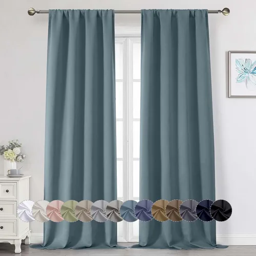 Vista 226 de Cortinas opacas para dormitorio, sala de estar, juego de 2 paneles de 54 pulgadas de largo, cortinas de oscurecimiento de habitación con aislamiento