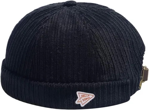 Vista 5 de jerague Gorros sin ala con hebilla de cuero ajustable Street Casual Docker Beanie Skull Caps A2-negro/caqui (paquete de 2)