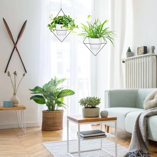 Vista 6 de Koalaime Macetas colgantes para plantas de interior, juego de 2 macetas colgantes de riego automático, modernas cestas colgantes con soporte