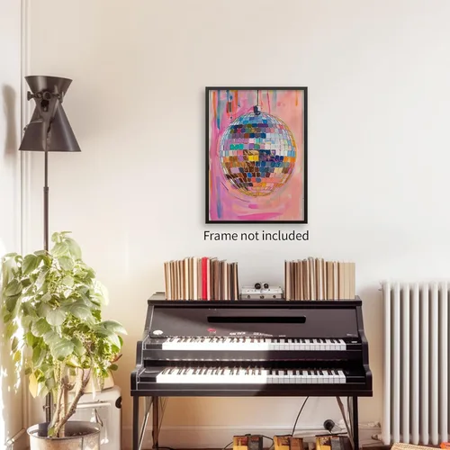 Vista 6 de Sufeasdf Pósteres retro de bola de discoteca rosa, genial Y2k, arte de pared, pintura de bolas de discoteca rosa y naranja, impresiones