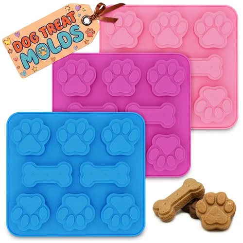 Vista 10 de 2 moldes de silicona para perros congelados, estampado de huesos y patas