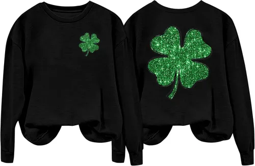 Vista 6 de Sdwingk Camisetas de manga larga para el día de San Patricio para mujer, cuello redondo, sudadera de gran tamaño, camiseta gráfica irlandesa, lindas