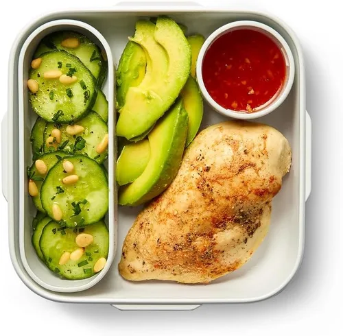 Vista 3 de BLACK + BLUM Contenedor de alimentos estilo caja Bento con compartimento Lonchera empacada con tenedor de viaje de acero inoxidable, a prueba