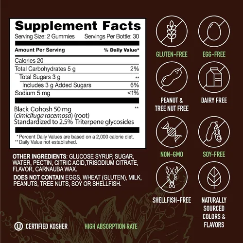 Vista 6 de YUM-V'S Strong Earth - Raíz de cohosh negro de 50 mg (60 unidades) - Extracto natural para la menopausia suplementos para sudores nocturnos