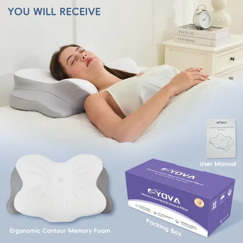 Vista 14 de Almohada cervical para el cuello, almohadas ergonómicas de espuma viscoelástica para aliviar el dolor de cuello con funda de almohada transpirable