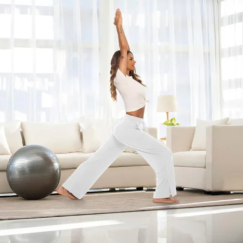 Vista 4 de DIBAOLONG Pantalones de pierna ancha para mujer pantalones de yoga sueltos con cordón cómodos pantalones de pijama palazzo con bolsillos