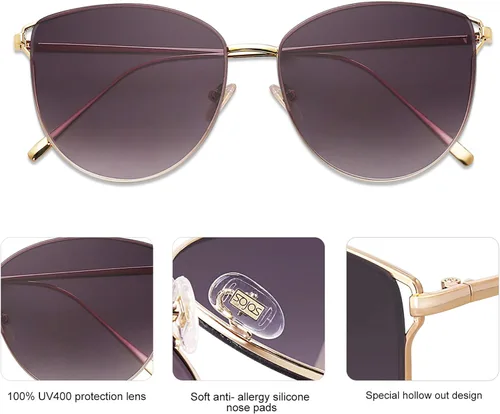 Vista 5 de SOJOS SJ1085 - Lentes de sol planos con espejo para mujer