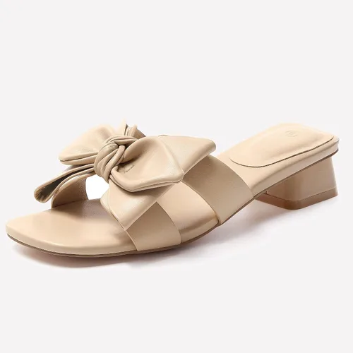 Vista 4 de Sandalias de tacón bajo elegantes con lazo para mujer, sandalias de verano con tacón grueso de bloque y puntera abierta, sandalias sin cordones