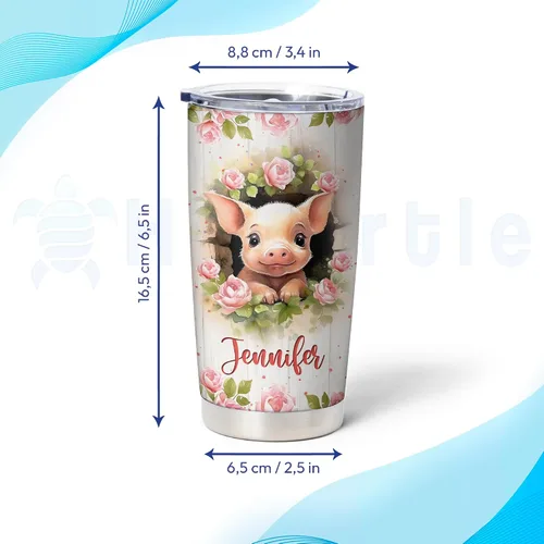 Vista 3 de Hyturtle Regalos personalizados para los amantes de los cerdos – Pigs Are My Spirit Animal vaso de acero inoxidable con nombre personalizado de 20