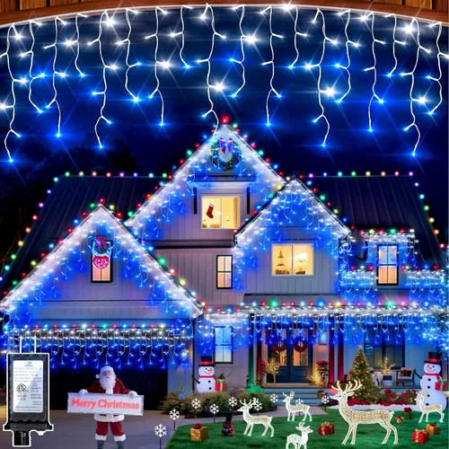 Vista 17 de Luces de carámbano de Navidad para exteriores, 60 pies, 612 luces LED, multicolor