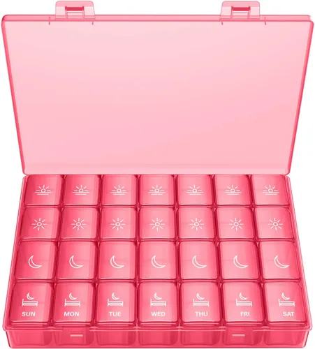 Vista 10 de Organizador de Pastillas XL 4 Veces al Día, BUG HULL Pastillero Semanal Grande para Viajar, Estuches de Pastillas Portátiles Contenedor de Pastillas