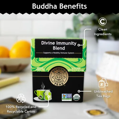 Vista 5 de Buddha Teas - Mezcla Orgánica de Inmunidad Divina - Té Herbal - Para la Salud y el Bienestar - Con Antioxidantes y Minerales - Ingredientes Limpios