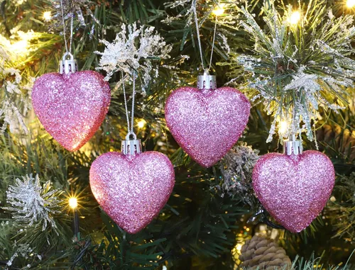 Vista 2 de Christmas Concepts® 0.315 x 2.362 in Baby Pink Glitter Corazón en forma de árbol de Navidad Adornos Rosa bebé