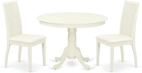 Vista 13 de East West Furniture HLIP3-BMK-W - Juego de comedor de 3 piezas que contiene una mesa de comedor redonda con pedestal y 2 sillas de cocina, 42 x 42