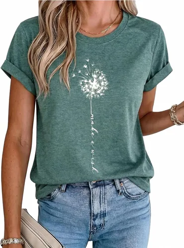 Vista 12 de MaQiYa - Camiseta de verano con estampado de diente de león para mujer, diseño vintage Negro