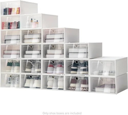 Vista 3 de TFCFL Caja de zapatos, juego de 20 organizadores de almacenamiento de zapatos de plástico apilable para el hogar, caja transparente para zapatos