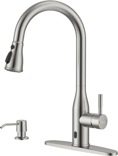 Vista 20 de APPASO Grifo de cocina dorado con dispensador de jabón, grifos de fregadero de acero inoxidable S304 de una sola manija con rociador desplegable