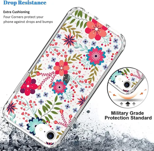 Vista 7 de Funda para iPod Touch 6/5/7, lindo parachoques de TPU transparente floral, delgada, protección resistente, borde de pantalla