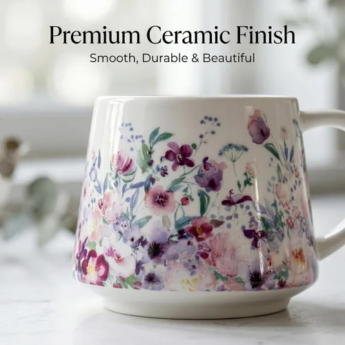 Vista 7 de Topadorn - Taza de café floral morada, taza de té de cerámica de 12 onzas con caja de regalo a juego, taza de flores silvestres de acuarela, apta