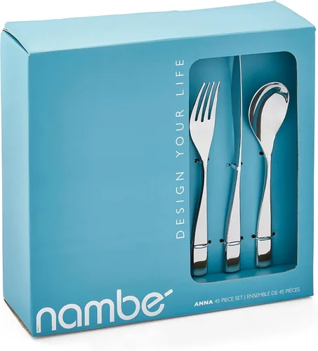 Vista 7 de Nambé Anna - Juego de cubiertos de Lou Henry, 45 piezas, cubiertos de acero inoxidable para 8 personas con herramientas para servir, asas cónicas