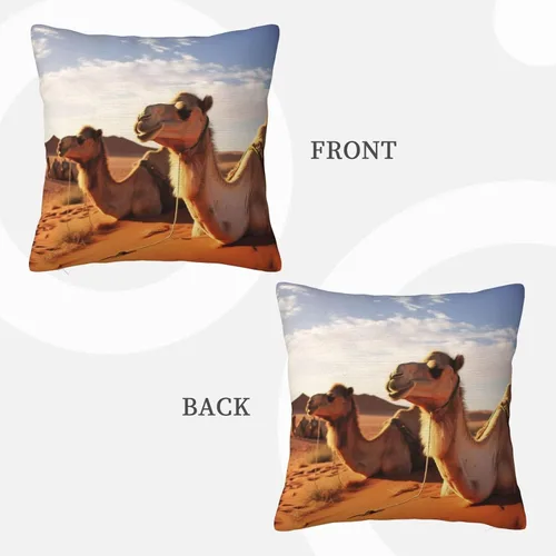 Vista 3 de Couch Throw Pillow Covers Square Decorative Throw Pillow Cover Camels Rest Desert Pillow Cases Double Sided Cushion Cover for Living Room Soft Plush