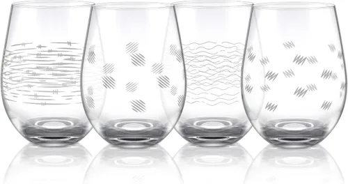 Vista 9 de Joeyan Vasos de Vidrio para Beber Grabados Soplados a Mano, Vasos de Agua de Vidrio Transparente con Patrón Floral, Juego de Cristalería Tumbler