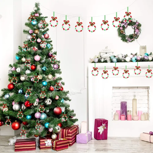 Vista 7 de Livder Kit de adornos de cuentas de Navidad, incluye 1000 cuentas de plástico rojo, verde y blanco, 60 tallos de chenilla, cinta de 64 pies