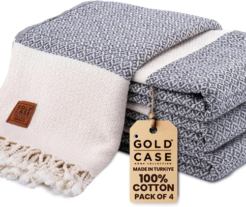 Vista 12 de Gold CASE - Juego de 4 Toallas de Mano Turcas para Baño, 20 x 40 pulgadas, Toallas de Baño 100% Algodón, Toalla Pequeña de Cocina Aphrodite