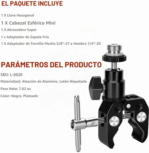 Vista 9 de Pinza de micrófono con cabeza de bola ajustable y tornillo de micrófono, compatible con micrófonos y accesorios de fotografía