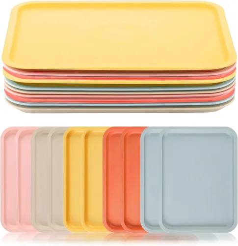 Vista 8 de Cieovo Paquete de 10 bandejas para servir comida rápida, colorida bandeja rectangular para cafetería, para restaurante, hogar, escuela, suministros