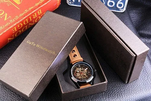 Vista 7 de GLEIM Gute - Reloj de pulsera para hombre, esqueleto mecánico automático automático y steampunk para hombre, reloj casual de cuero marrón