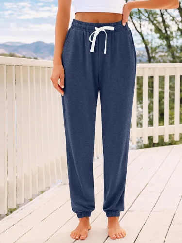 Vista 2 de AUTOMET Pantalones deportivos de cintura alta para mujer con bolsillos, pantalones sueltos de descanso y pijama para otoño, invierno, primavera