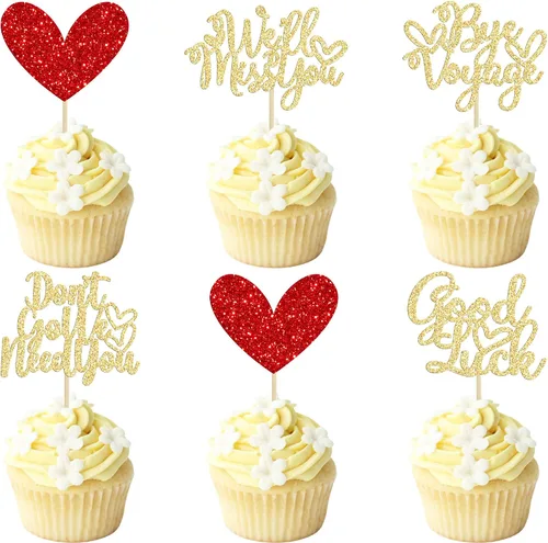 Vista 8 de 1 paquete de decoración para tartas con purpurina de corazón de buena suerte para cambio de trabajo, despedida de jubilación, graduación, temática