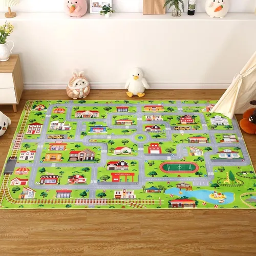 Vista 11 de NANAN Alfombra de juego para niños de 4 x 4 pulgadas, alfombra de coche, alfombra de juegos para niños pequeños, alfombra circular para niños, sala