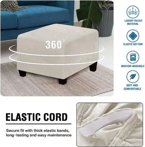 Vista 4 de Funda otomana cuadrada de terciopelo elástico, plegable, protector de muebles, funda otomana elástica con parte inferior elástica, lavable a máquina