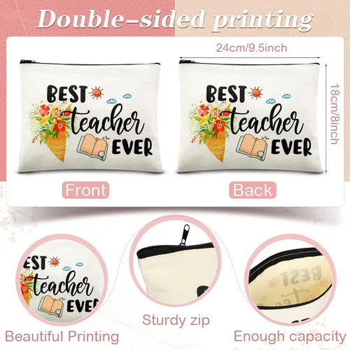 Vista 4 de Fumete Juego de regalos de agradecimiento para profesores para mujeres, bolsa de maquillaje con inicial, llavero para regalo de graduación