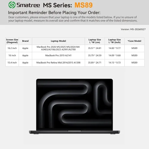 Vista 2 de Smatree MS89 - Funda protectora rígida para Apple MacBook Pro 2026 M5 de 16,2 pulgadas Compatible con Apple MacBook Pro 2026 M5/2025 M5/2024 M4 MS