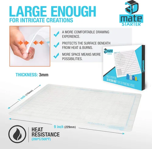 Vista 4 de 3Dmate Starter - Tapete transparente para bolígrafo 3D de 9 x 7 pulgadas, silicona flexible resistente al calor de dos caras, accesorios