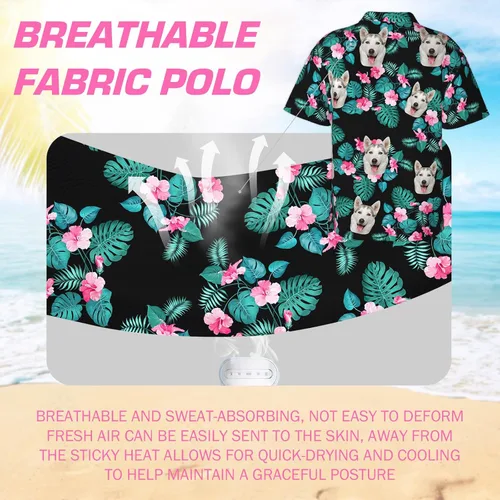 Vista 4 de Camisa hawaiana personalizada para hombres con cara, camisas florales tropicales personalizadas con foto de marido Aloha Beach Flower Shirt