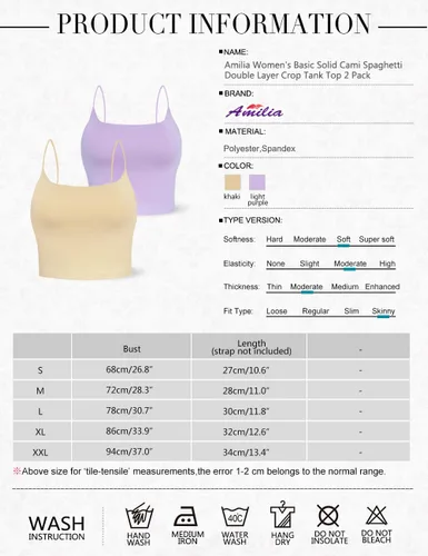 Vista 23 de Amilia - Camiseta básica de tirantes delgados para mujer (doble capa)