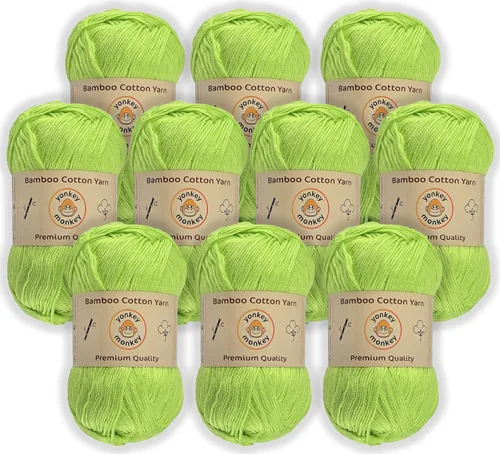 Vista 25 de Paquete de 10 unidades de hilo de 500 gramos de Yonkey Monkey - 70 % rayón derivado del bambú, 30 % algodón - Importado - Verde militar 9059