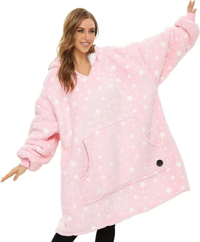 Vista 31 de THREE POODLE - Manta con capucha portátil para mujeres, sudadera con capucha de sherpa de gran tamaño para adultos hombres, mantas con capucha