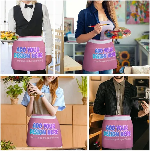 Vista 133 de AXKEUDO Delantal personalizado con bolsillos, delantales de cintura para camarera para cocinar en casa, restaurante, servir trabajo