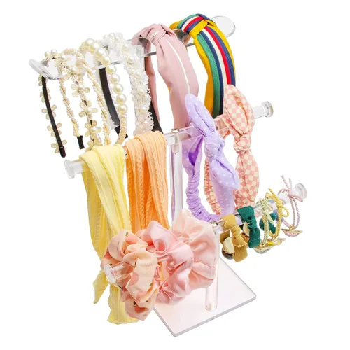 Vista 8 de Soporte de diadema de acrílico, organizador de accesorios para el cabello, soporte transparente para niñas